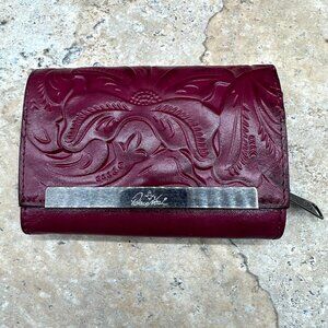 Patricia Nash Tooled Leather Cametti Trifold Wallet  Magenta Pockets Embossed